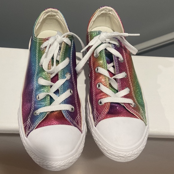 Big Girls Size 3 Metallic Glitter Rainbow Converse RARE - Picture 7 of 15